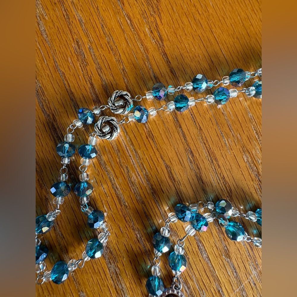 Elegant Silver and Blue Beaded Handcrafted Rosary